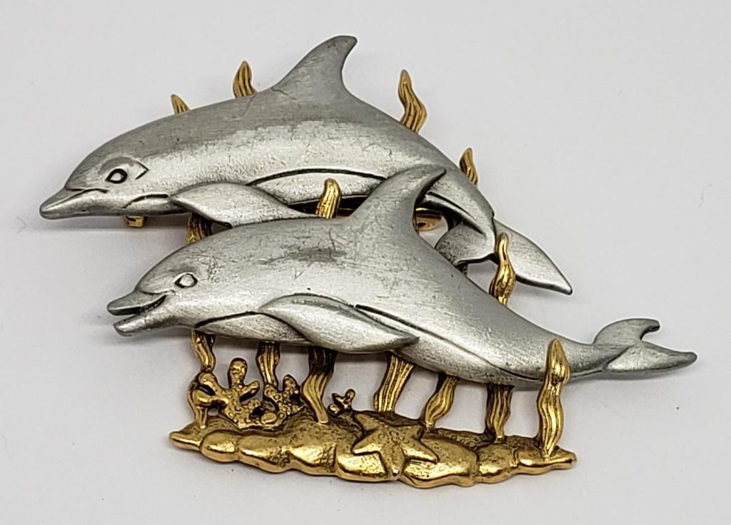 VINTAGE JJ MARKED DOLPHIN BROOCH: REGISTER TO BID TODAY!!