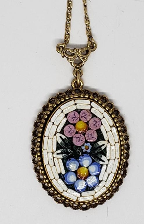 VINTAGE ITALY GOLD TONED MICRO MOSAIC (1 of 5)