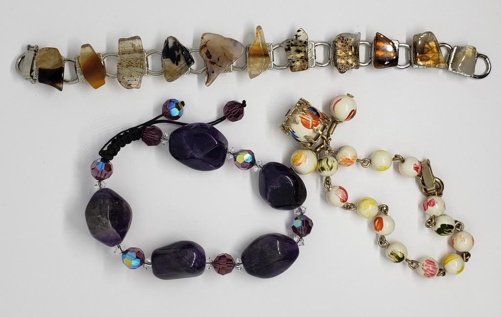 3-VINTAGE BRACELETS: (1)PANEL WITH POLISHED (1 of 3)