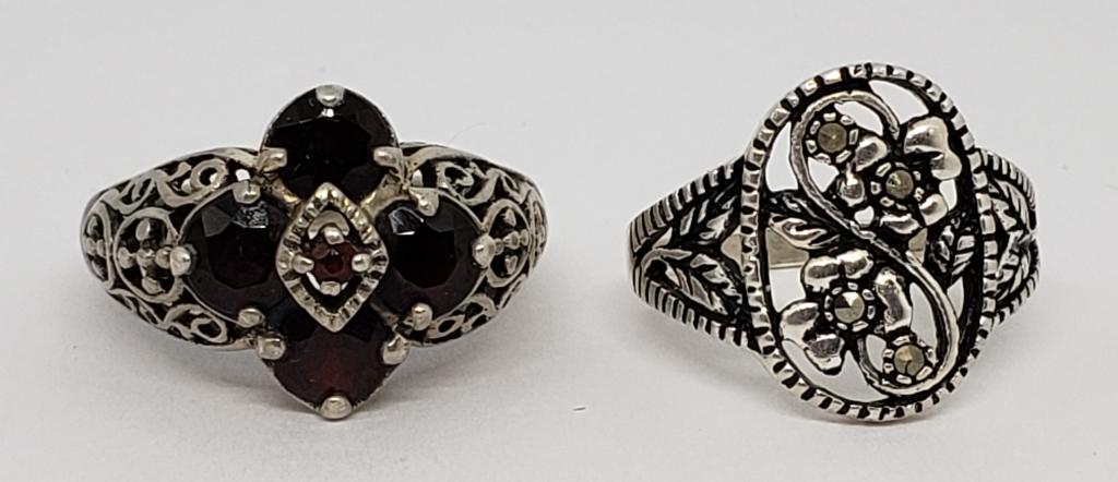 2-VINTAGE STERLING RINGS WITH FLOWER DESIGNS! (1 of 6)