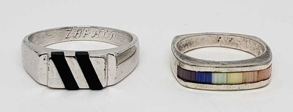 2-STERLING RINGS: (1)MARKED ZAPATA WITH BLACK (1 of 5)