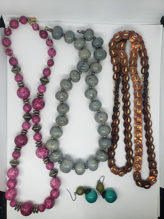 3-VTG BEADED NECKLACES & (1)PR PIERCED DANGLY (1 of 3)