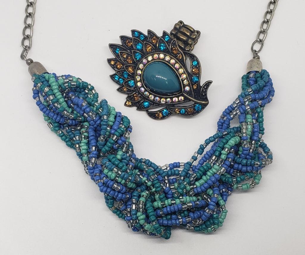 SILVER TONED BLUE BEADED WRAPPED NECKLACE (1 of 3)