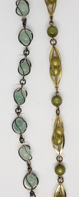 2-VINTAGE BEADED BRACELETS: (1)JADITE: (1)GREEN LUCITE BEADED