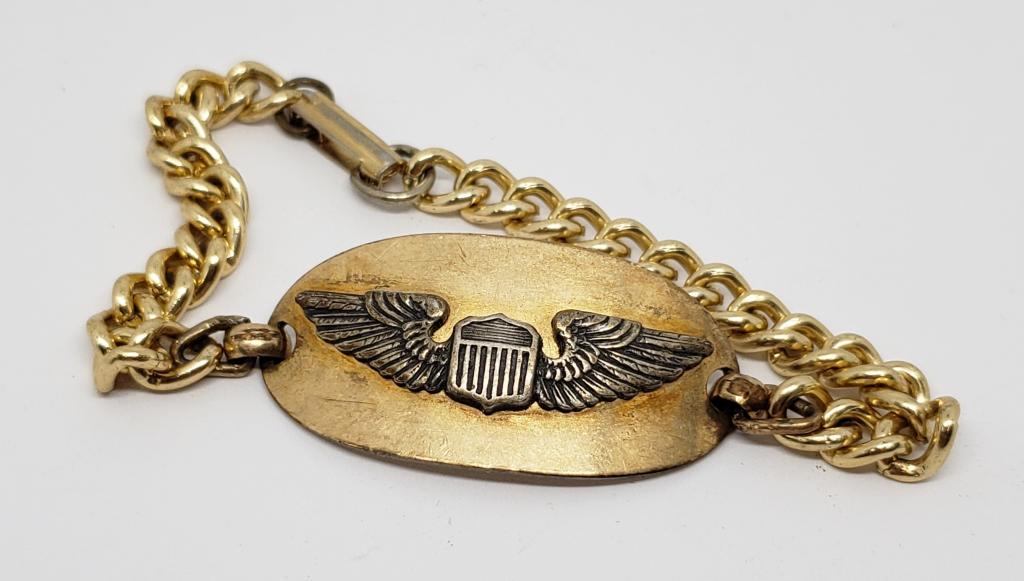 WWII USAAF Bracelet W/Sterling Silver Pilot Wings (1 of 2)