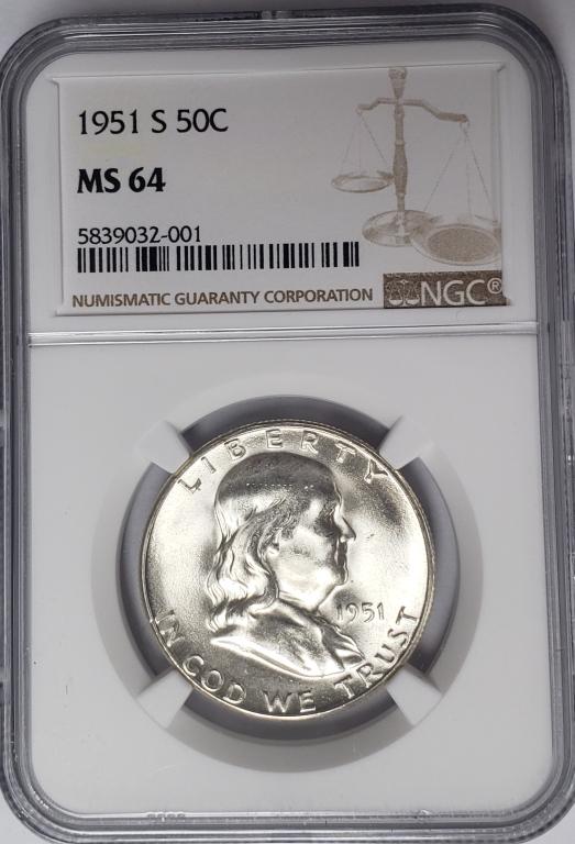 1951-S 50C Franklin Half Dollar NGC MS64 (1 of 4)