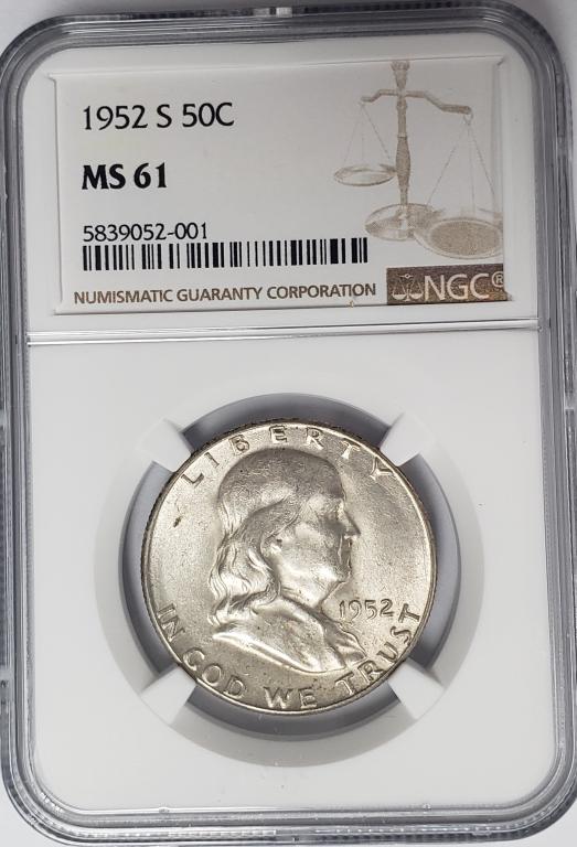 1952-S 50C Franklin Half Dollar NGC MS61 (1 of 4)