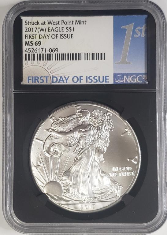2017-W Silver Eagle NGC MS69 1st Day of Issue (1 of 4)