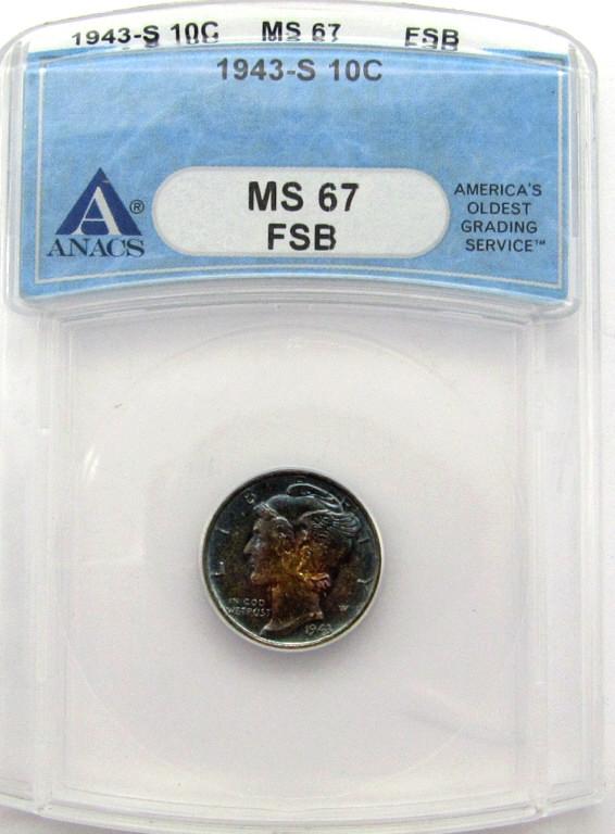 1943-S MERCURY DIME ANACS MS67 FSB (1 of 4)