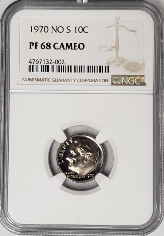 RARE! 1970 NO S Roosevelt Dime NGC PF68 Cameo (1 of 4)