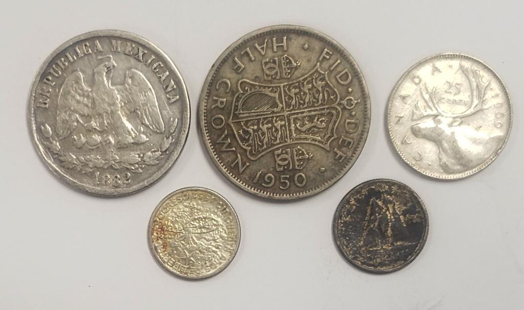 5-FOREIGN SILVER COINS - INTERESTING LOT (1 of 2)