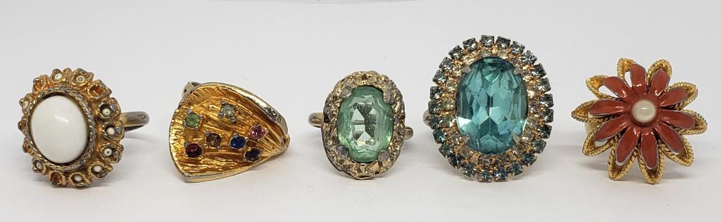 5-VTG GOLD TONED BLING RINGS (1 of 4)