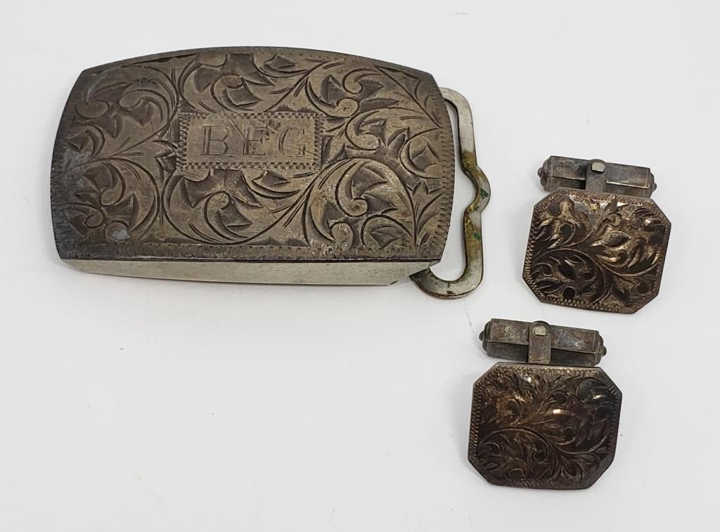 SET! VTG 925 MEN'S BELT BUCKLE WITH MATCHING (1 of 5)
