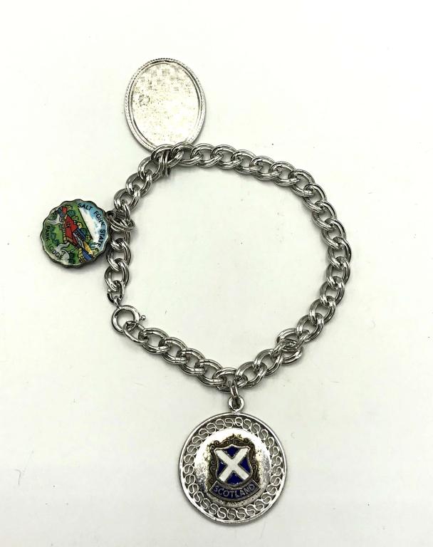 STERLING CHARM BRACELET W 3 CHARMS (1 of 2)