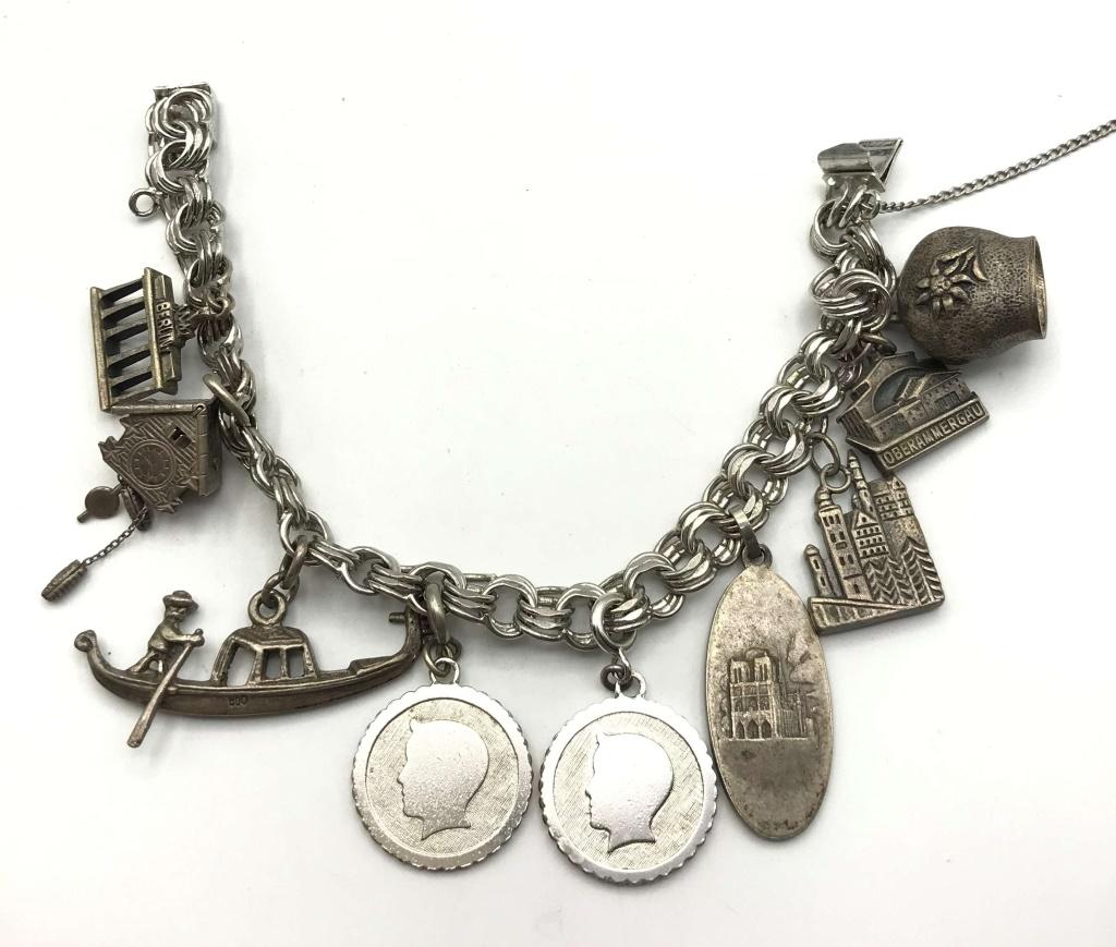 CHARM BRACELET, STERLING HEAVY!: 34.8 DWT TOTAL