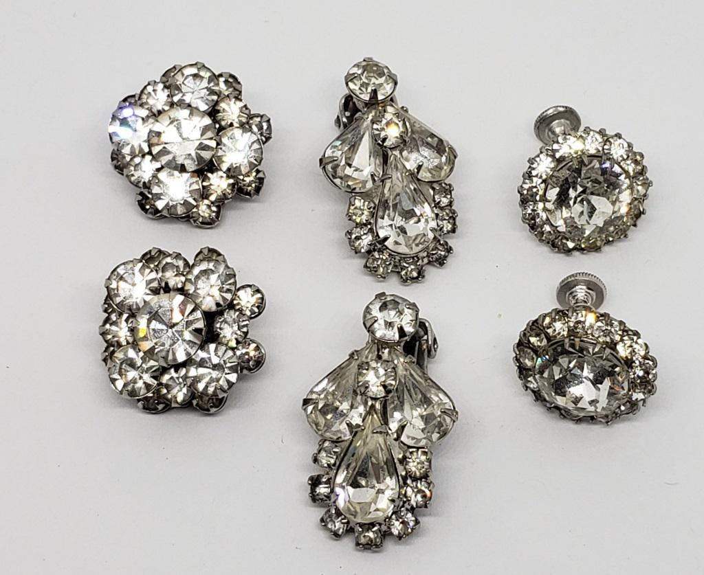 3-PAIRS OF VTG CLIP ON/TWIST BACK RHINESTONE (1 of 3)