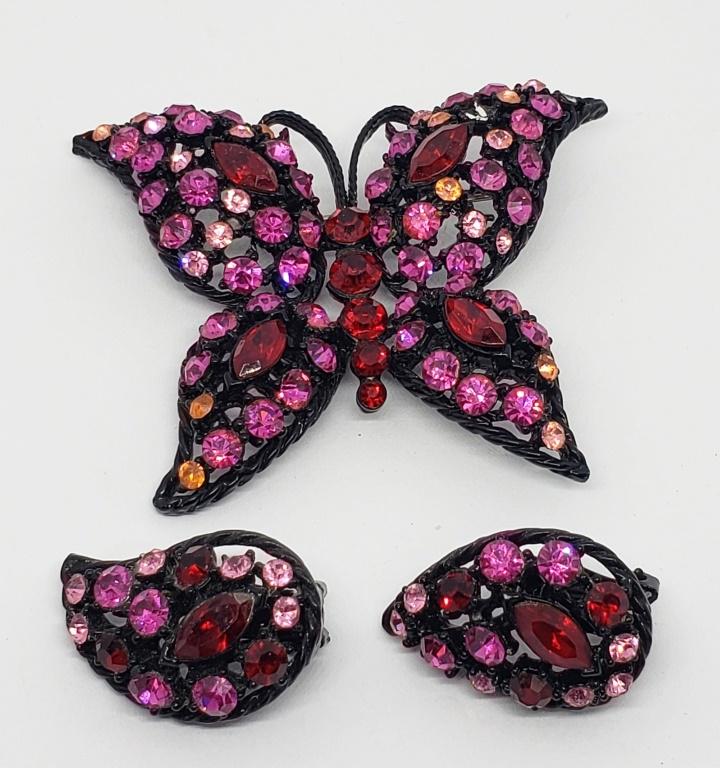 SET! VTG PINK AND MAGENTA RHINESTONE BUTTERFLY (1 of 4)