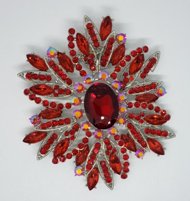 LARGE! VINTAGE SILVER TONED RUBY RED RHINESTONE (1 of 6)