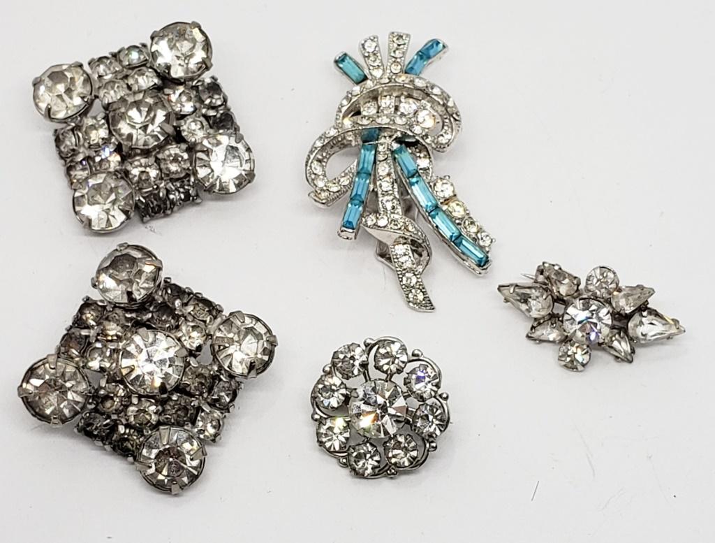 VINTAGE SILVER TONED RHINESTONE JEWELRY LOT: (1 of 3)