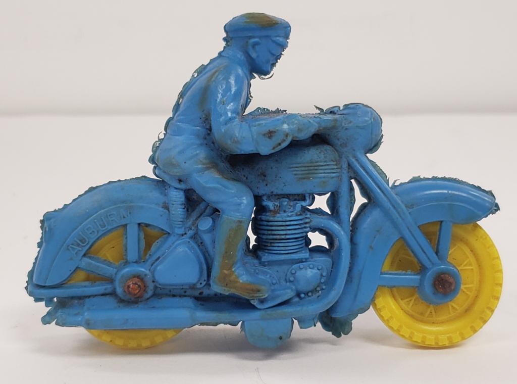 1950's Blue Auburn Rubber Police Motorcycle: 4" X 2 1/2" NICE CONDITION - SHOW WEAR