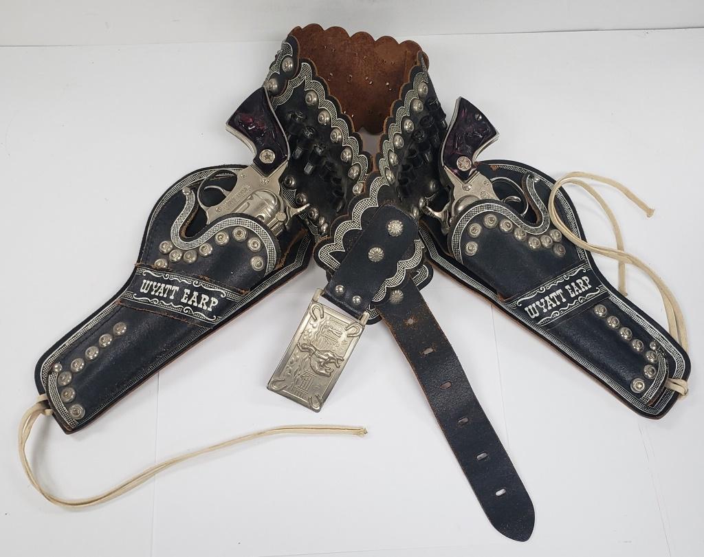 RARE WYATT EARP Double BLACK LEATHER Holster Set (1 of 12)