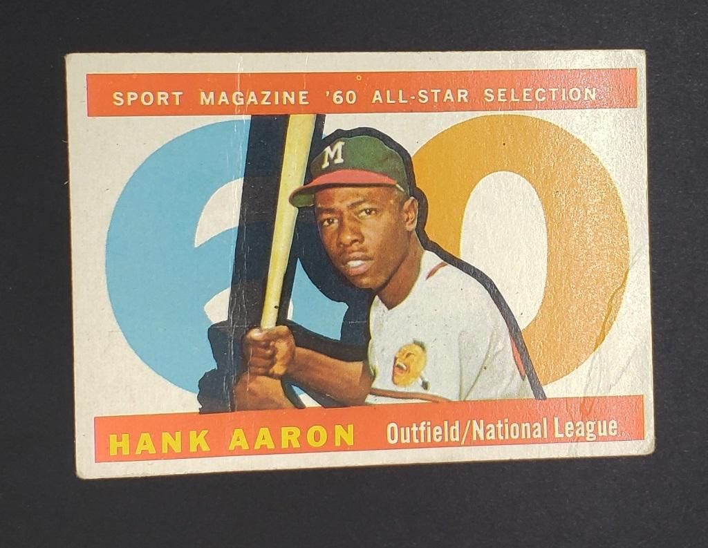 1960 TOPPS #566 HANK AARON ALL-STAR: VG/GOOD - MULIPLE CREASES - NICE COLOR & GLOSS