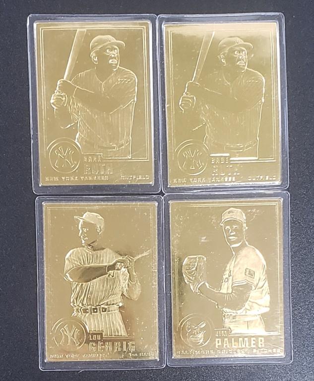 (4) 22k GOLD FOIL BASEBALL (2) RUTH, GEHRIG: JIM PALMER