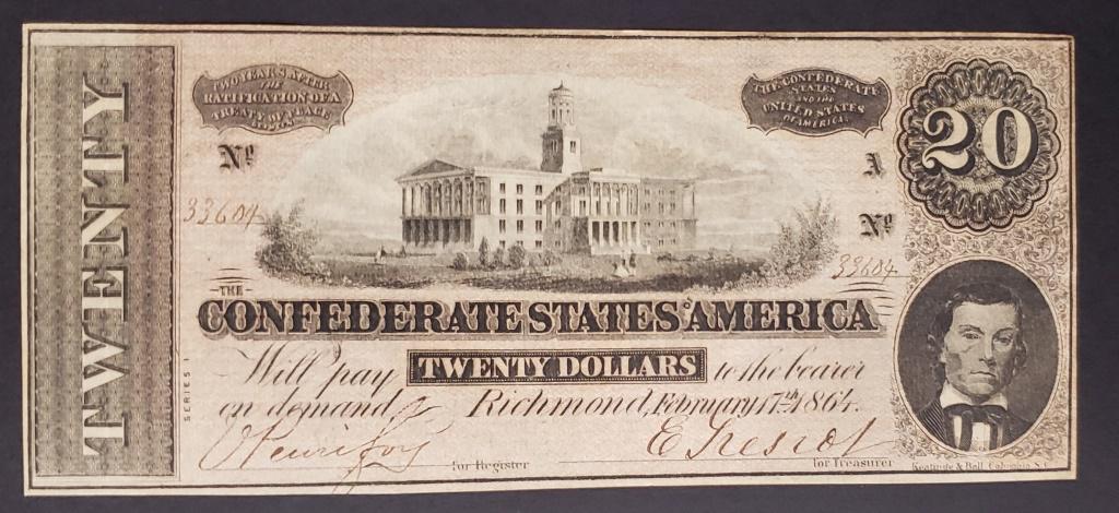 1864 $20 CONFEDERATE STATES of AMERICA (1 of 2)
