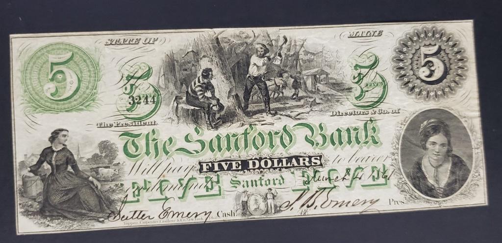 1861 $5 THE SANFORD BANK NOTE (1 of 2)
