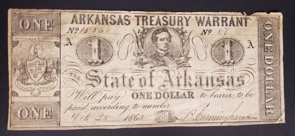 1863 $1 THE STATE of ARKANSAS NOTE (1 of 2)
