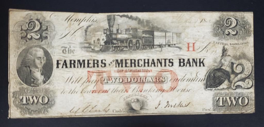 1800s $2 THE FARMER and MERCHANTS BANK (1 of 2)