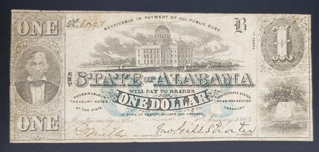 1863 $1 the STATE of ALABAMA NOTE (1 of 2)