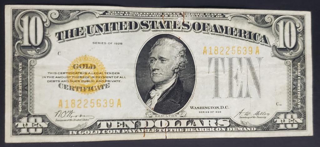 1928 $10 U.S. GOLD CERTIFICATE (1 of 2)