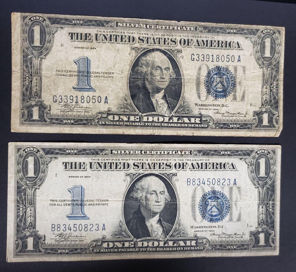 (2) 1934 "FUNNY BACK" SILVER CERTS (1 of 2)