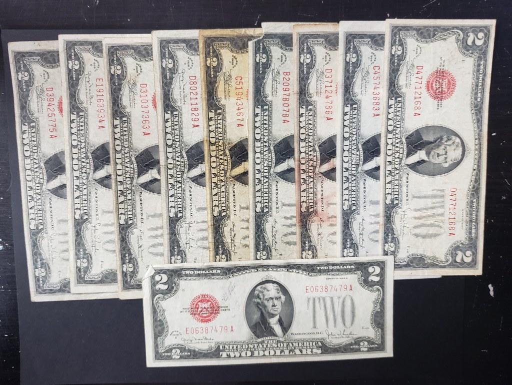 (10) 1928 $2 RED SEAL US NOTES (1 of 2)