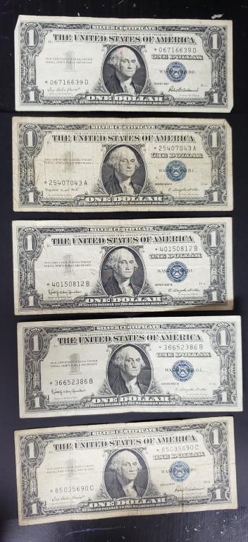 (5) $1 "STAR NOTE" SILVER CERTIFICATES (1 of 2)