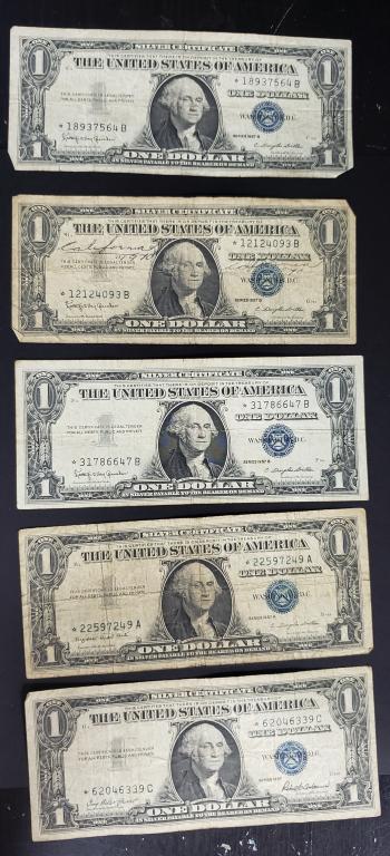 (5) $1 "STAR NOTE" SILVER CERTIFICATES (1 of 2)