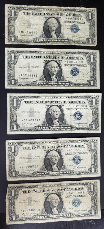 (5) $1 "STAR NOTE" SILVER CERTIFICATES (1 of 2)