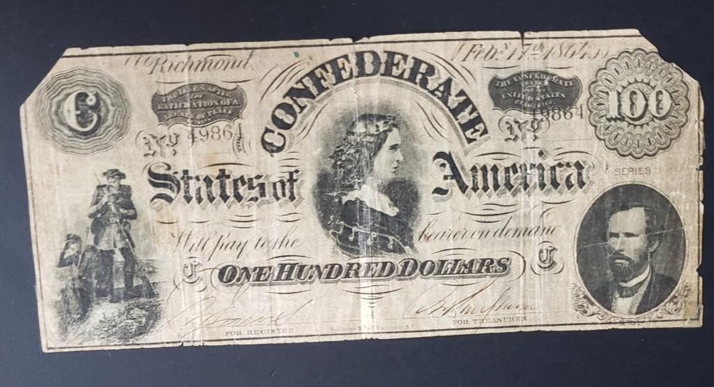 1864  $100 THE CONFEDERATE STATES of AMERICA (1 of 2)