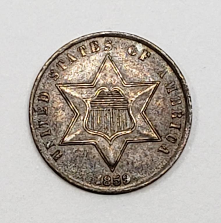 1859 THREE CENT SILVER - NICE XF/AU (1 of 2)