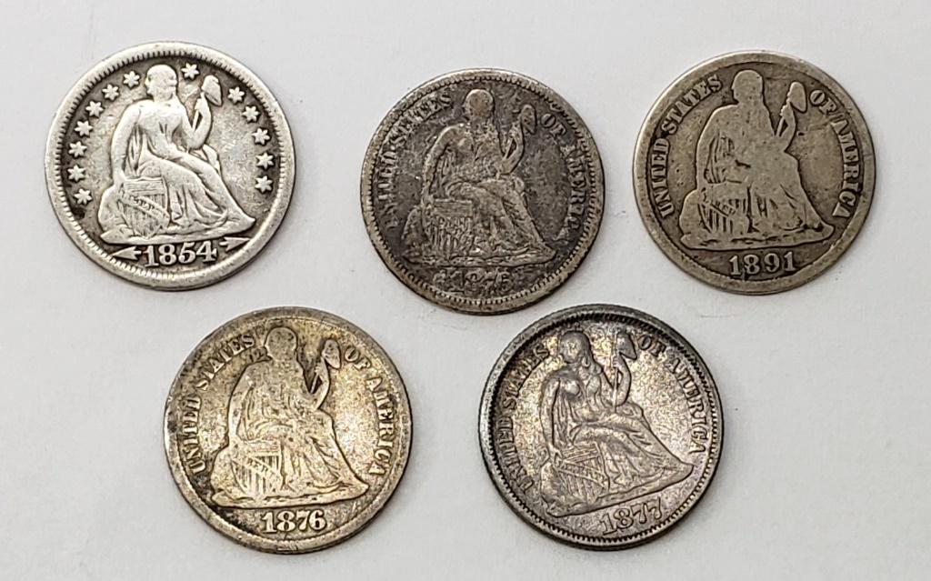 (5) SEATED DIMES - CIRC or BETTER (1 of 2)
