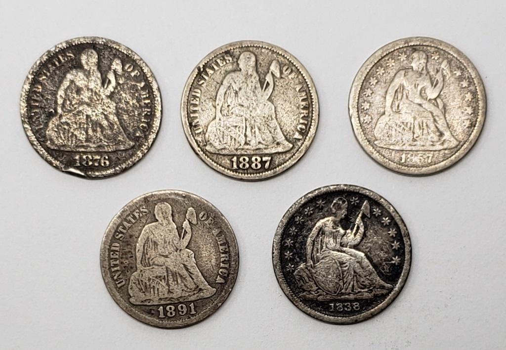 (5) SEATED DIMES - CIRC or BETTER (1 of 2)