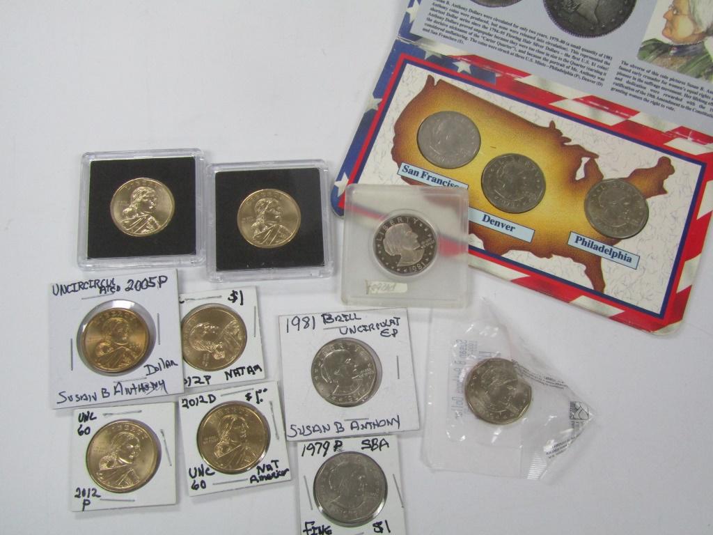 (7) SUSAN B ANTHONY DOLLARS & (6): SACAGAWEA DOLLARS
