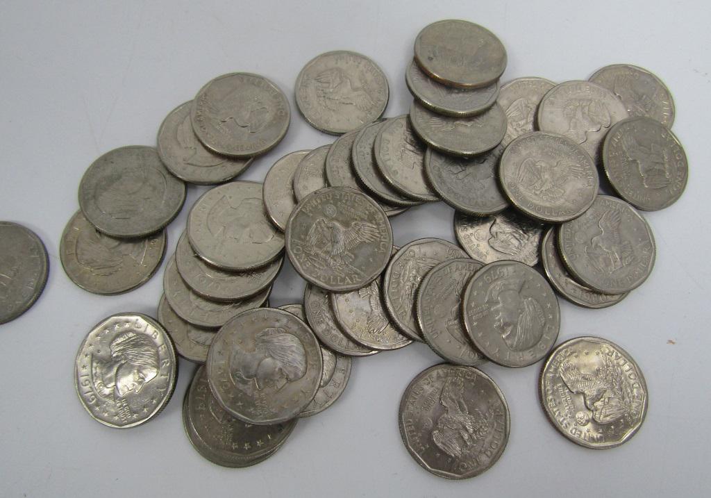 40- SUSAN B ANTHONY DOLLARS: MOSTLY 1979 - FEW 1980 - CIRC or BETTER