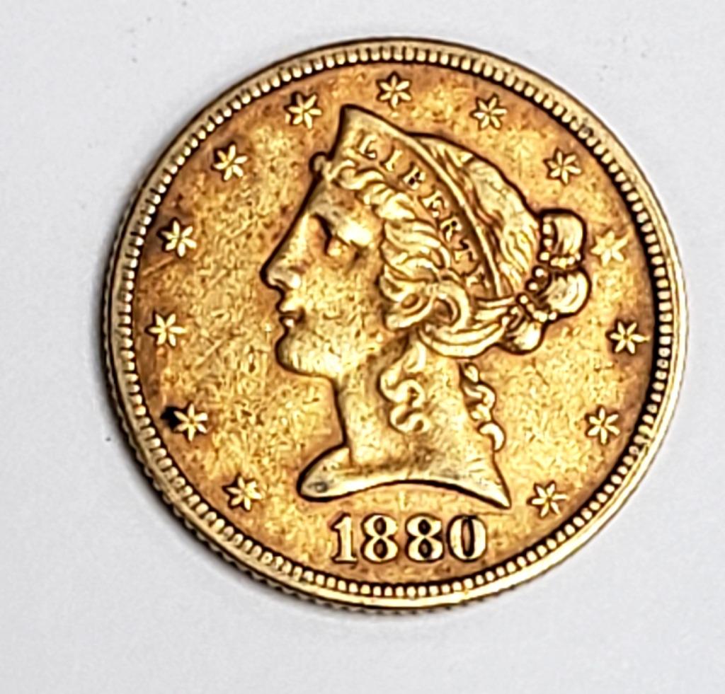 1880 $5 LIBERTY GOLD COIN (1 of 2)