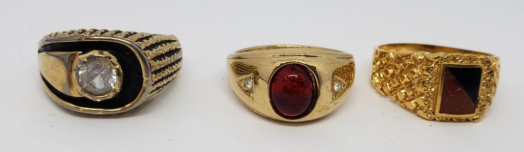 3-VINTAGE GOLD TONED MEN'S RINGS (1 of 5)