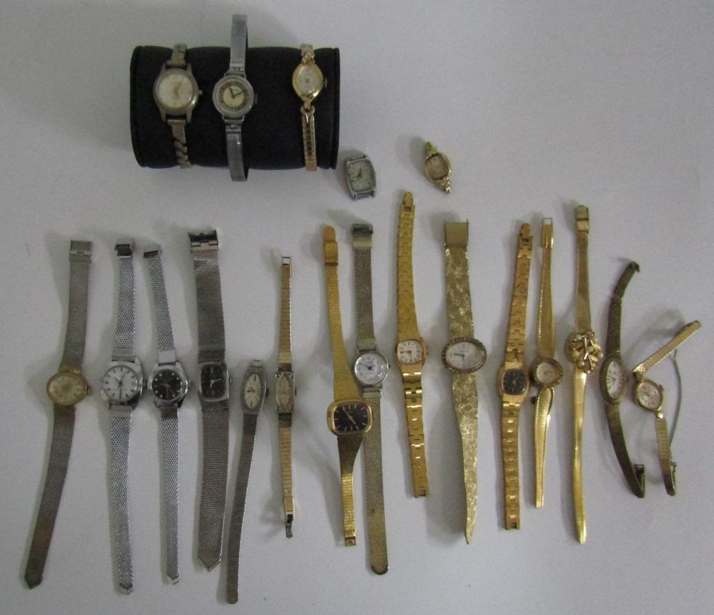 20-Ladies Self winding Wrist Watches: Not tested as to working or not-most will need battery replacements-some for parts or repair-some may work-Ladies self winding watches - Pedre,(9)Timex,eseikor,(2)medanaimpex,lucertn