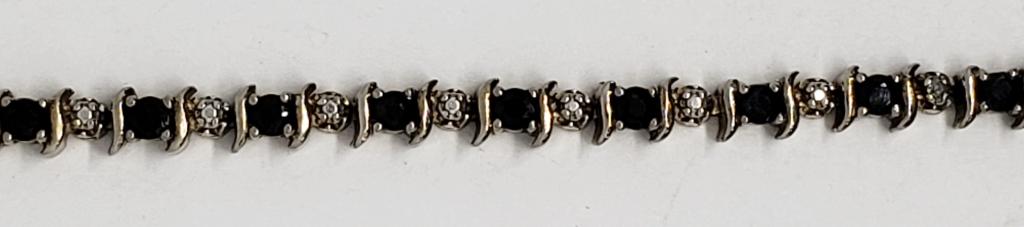FAS 925 BLACK ONYX TENNIS BRACELET: 7" (8.8 DWT)