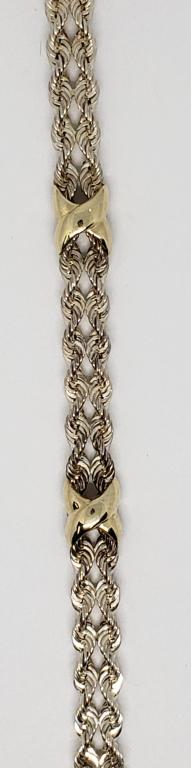 CPT Peru 14k Yellow Gold and Sterling: Silver 925 Criss Cross Chain Bracelet 7 In (6.0 DWT)