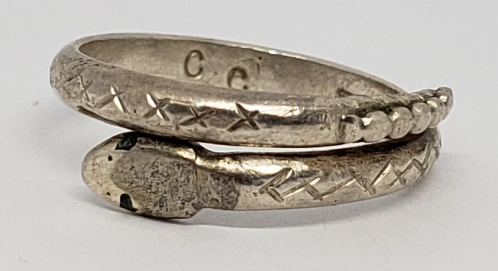 STERLING SNAKE RING STAMPED "CC" (1 of 5)